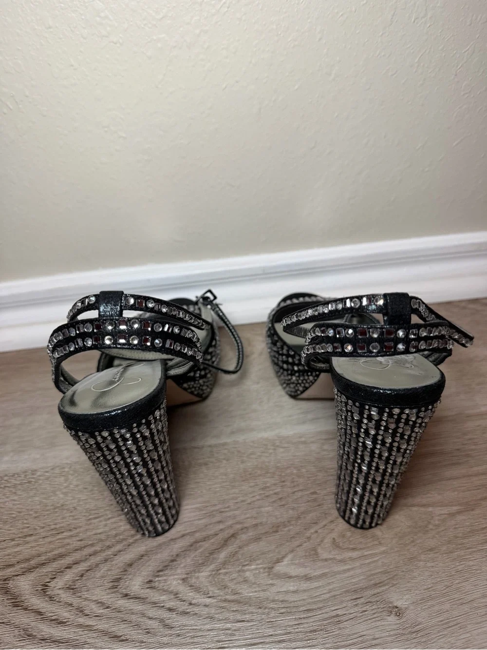 Jessica Simpson Black Rhinestone Platform Heels